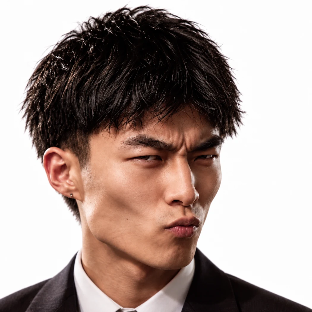 Sigma Kimchi character with exaggerated stoic expression and chiseled cheekbones